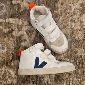 Veja Kids White and Navy Sneakers with Orange Detail